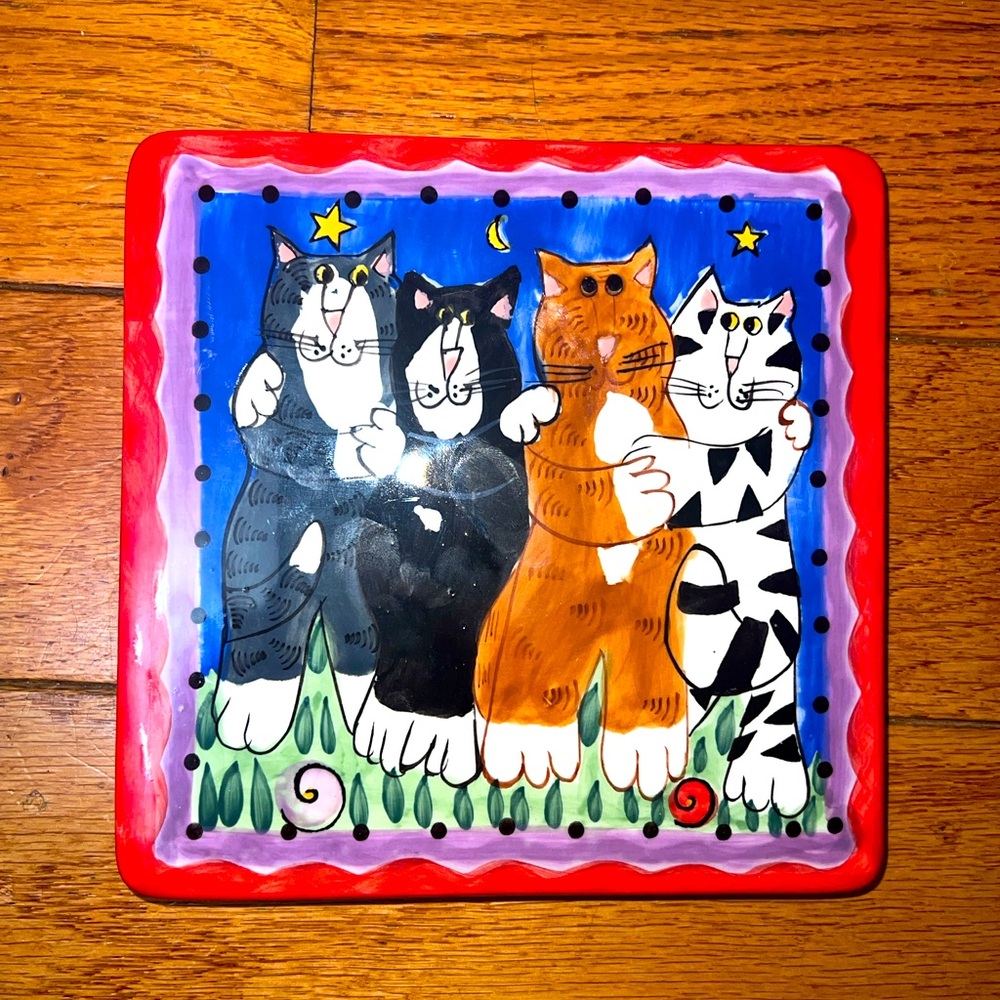 CATZILLA 6” by 6” CATS HUGGING TILE TRIVET CANDACE REITER DESIGNS 2001